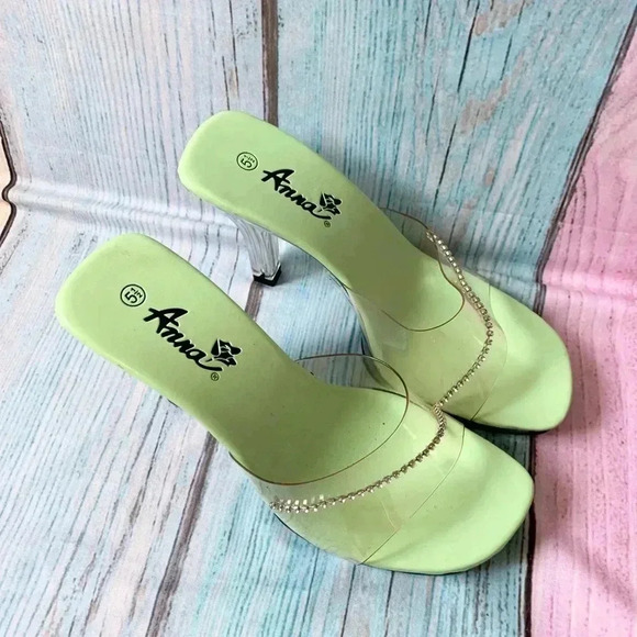 Y2K clear heel square toe open toe sandal high heels size 5.5 - Picture 9 of 10